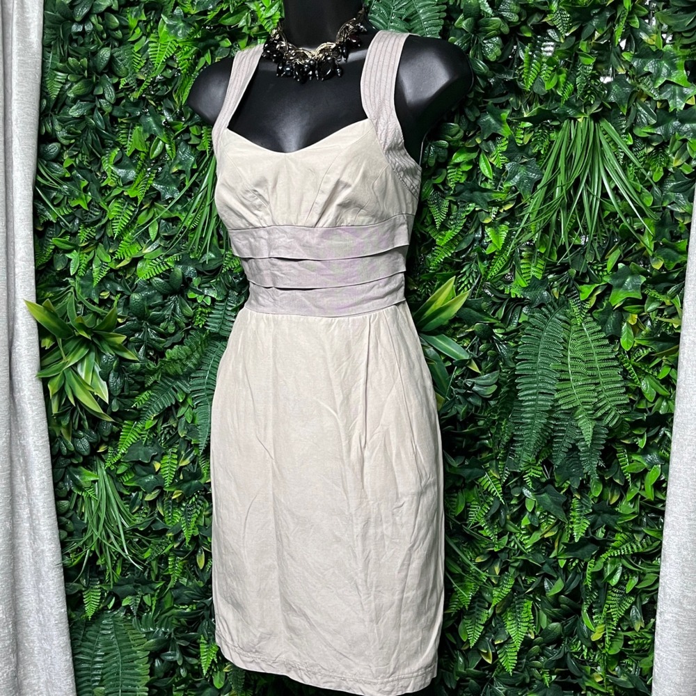 Le Lis Blanc‎ Dress Small Sleeveless Linen Silk Blend Beige Party Cocktail 2948